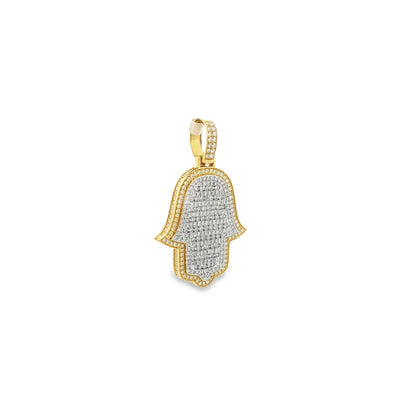 10K Gold Diamond Hamsa Pendant 4.35CT