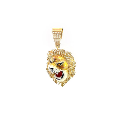 Roaring Lion Face Diamond Pendant for Men (2.30CT) in 10K Yellow Gold