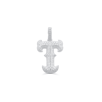 Letter T Initial Diamond Pendant (2.00CT) in 925 Sterling Silver