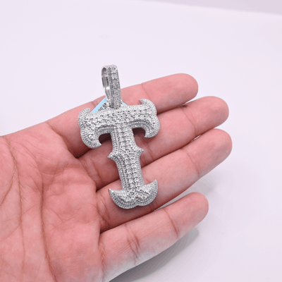 Letter T Initial Diamond Pendant (2.00CT) in 925 Sterling Silver