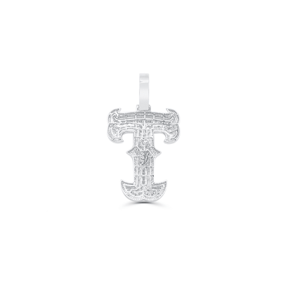 Letter T Initial Diamond Pendant (2.00CT) in 925 Sterling Silver