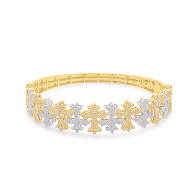 Two Tone Cross Shape Diamond Bangle (2.45CT) in 10K Gold - 14mm