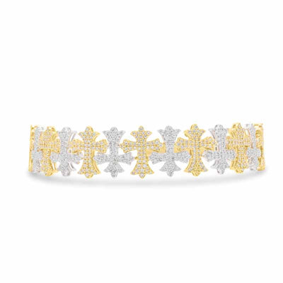 Two Tone Cross Shape Diamond Bangle (2.45CT) in 10K Gold - 14mm