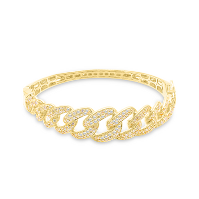 Cuban Link Diamond Bangle (4.00CT) in 10K Yellow Gold - 15mm