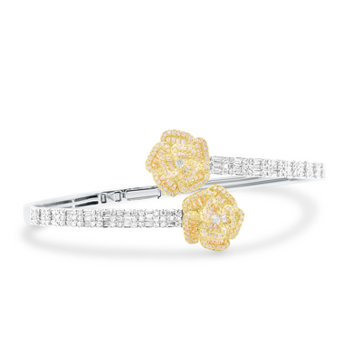 Flower Style Baguette Diamond Bangle (1.76CTW) in 10K Gold - 4mm