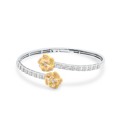 Flower Style Baguette Diamond Bangle (1.76CTW) in 10K Gold - 4mm