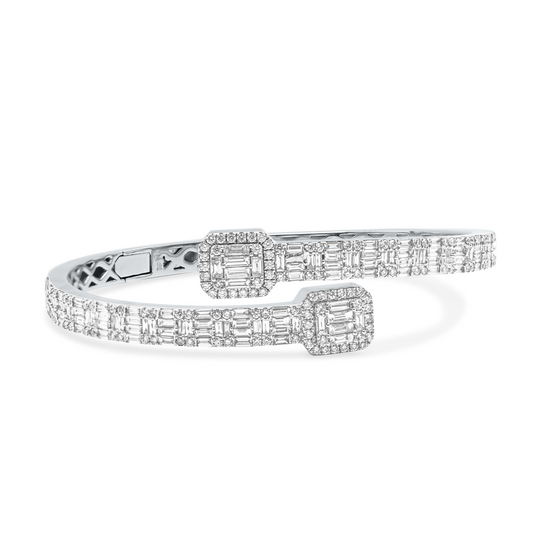 14K Iced Baguette and Round Diamond Bangle