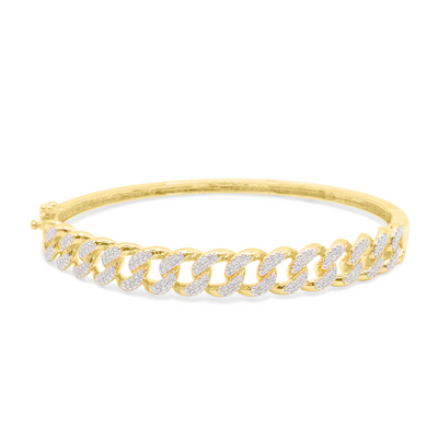 Iced Out Cuban Link Diamond Bangle (0.94CTW) in 10K Yellow Gold - 7.5mm