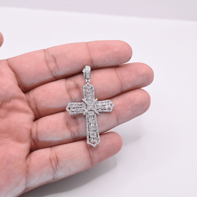 Cross Beguette Diamond Pendant (1.21CT) in 10K White Gold