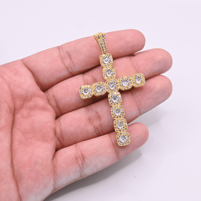 Cross Shape Stylish Diamond Pendant For Men (3CT) in 10K Yellow Gold