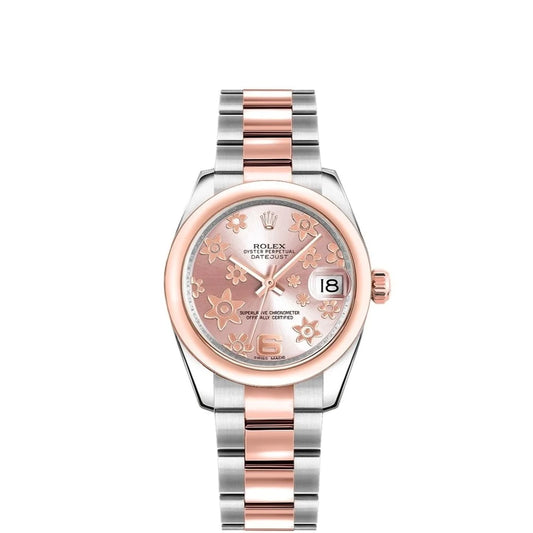 Rolex Datejust 31mm 18k Rose Gold & Stainless Steel Floral Motif Pink Dial Oyster Watch 178241