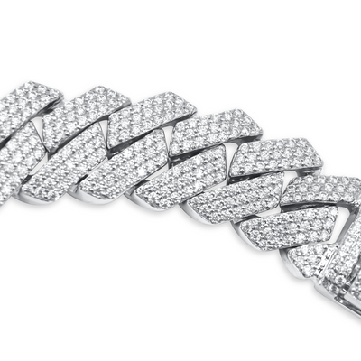 Iced Out Cuban Link Diamond Bracelet in 10K White Gold - 18mm